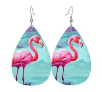 Flamingos Leather Earrings for Women Teardrop Earrings Lightweight Dangle Drop Earrings Cute Jewelry Gift