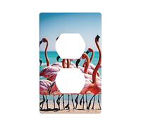 (Flamingos on the Beach) 2-Gang Duplex Outlet & Switch Cover Plate Wall Plates with Decorative Design Standard Size 4.5 x 2.76 in for Home Office Decor 1 PCS