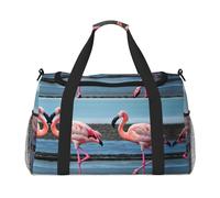 flamingos on the beach Hand Travel Bag - Large Reusable Shopping Tote Bag, Perfect for Outdoor Activities, Sports, Camping & Groceries, Black, One Size