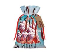 (Flamingos on the Beach) Large Reusable Burlap Pouches Rustic Wedding Favor Xmas Bags Drawstring Gift Sacks Bulk Party. S Size