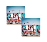 Flamingos On The Beach Print 2 Gang Double Toggle Light Switch Cover Decorative Wall Plate,Wall Panel For Living Room Kitchen Bedroom Bathroom Switch,4.5" X 4.5"