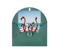 Flamingos On The Beach Print Blank Greeting Cards, Love Buttons, Pearl Paper Envelopes Suitable For Various Occasions - Anniversary Cards, Thank You Cards, Holiday Cards, Wedding Cards