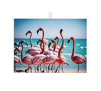 Flamingos On The Beach Print Kitchen Tableware Drying Pad Microfiber Absorbent Dishes Drainer Mats , 18x24 In.