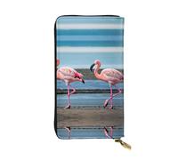 flamingos on the beach Print Leather Long Clutch Wallet – Fashionable Personalized Wallet, Multiple Card Slots, Gift Ready, Black, One Size