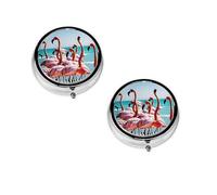 Flamingos On The Beach Print pilldispenser, Round Organizer, 3 Compartment Small Case for Purse & Pocket, Portable Medicine Box for Travel