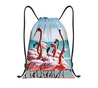 Flamingos On The Beach Title: Lightweight Drawstring Duffel Bag â€“ Water-Resistant Foldable Gym Sack with Adjustable Shoulder Strap, Ideal for Sports, Yoga, Travel and School