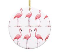 Flamingos On White -Christmas Ornament, Round Ceramic Hanging, Christmas Decoration, Xmas Tree Pendant, Ornaments For Christmas Tree, Holiday Party Decorations For Festival Gifts