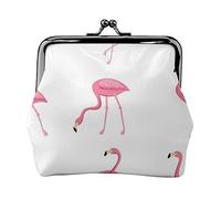 Flamingos On White Coin Purse Kiss Lock Pu Leather Mini Pouch Wallet Change Bag for Women Girls Kids