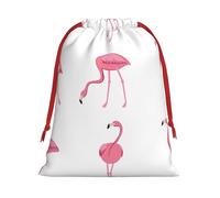 Flamingos On White Drawstring Gift Bag Holiday Present Goody Bags For Xmas Party Reusable Storage Pouches