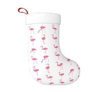 Flamingos On White Plush Christmas Stocking, Large Festive Hanging Ornament For Tree, 45cm Polyester Style Holiday Decor