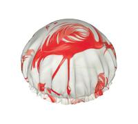 Flamingos On White Print Double Layer Shower Cap Reusable Lightweight And Soft Bath Hair Cap For Women