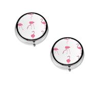 Flamingos On White Print Pill Box, Round Pill Organizer, 3 Compartment Small Pill Case for Purse & Pocket, Portable Medicine Box, Travel Pill Case