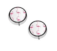 Flamingos On White Print pilldispenser, Round Organizer, 3 Compartment Small Case for Purse & Pocket, Portable Medicine Box for Travel