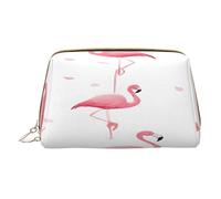 (Flamingos on White) Print Pu Leather Makeup Bag with Zipper Pocket Compact Organizer for Travel/Purse