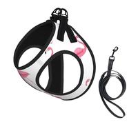 Flamingos On White Print Small Dog Harness And Leash Set, Adjustable Soft Vest With 360° Reflective Straps For Cats Puppy