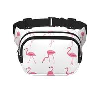 Flamingos on white Print Square Waist Purse Double Layer Fanny BagTrendy Travel Waist Bag for Men and Women, Black, One Size