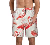 Flamingos On White Print Stylish Men Beach Shorts Lightweight Cozy Swim Trunks Summer Casual Outings Holiday