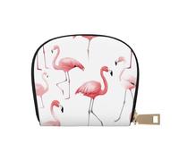 Flamingos on white Printed Leather Half Circle Card Wallet Zipper Card Case Holder, Compact Stylish for Men and Women