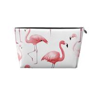 Flamingos on White Printed Toiletry Bag for Women Girl Portable Travel Cosmetic Bag Leather Makeup Pouch Organizer with Silver Zipper