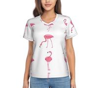 Flamingos On White Printing Women's Classic-Fit Short-Sleeve V-Neck T-Shirt, for Travel, Weekend Outings