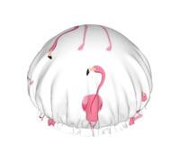 Flamingos On White Shower Caps Women Men Reusable Waterproof Non-Slip Quick-Dry Hair Large Cap Long Short Hair