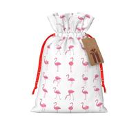 Flamingos On White Sturdy Tote With Drawstring Perfect For Gifts, Travel, And Everyday Use With Kraft Gift Tags
