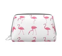 Flamingos On White Toiletry Cosmetics Bag, Portable Travel Cosmetic Makeup Bag,PVC Leather,with Compartments