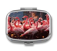Flamingos Partying Pill Box Medicine Pill Organizer Small Pill Case Travel Pill Container Portable Pill Case for Pocket 2 Compartment Pill Holder Pill Boxes for Travel