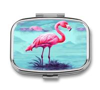 Flamingos Pill Box 2 Compartments Portable Travel Pill Case Mini Medicine Organizer for Pocket Purse Metal Waterproof Medicine Container Holder Vitamin Fish Oil
