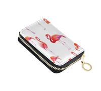 Flamingos Poses White Pink Womens Wallets Leather RFID Blocking Credit Card Wallets Cute Small Zipper Coin Purse with Key Ring