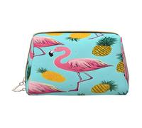(Flamingos) Print Pu Leather Makeup Bag with Zipper Pocket Compact Organizer for Travel/Purse
