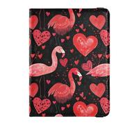 Flamingos Red Peach Black Hearts Leather Badge ID Vaccine Card Holder Wallet Passport Case Lightweight