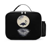 Flamingos Reflection Under The Full Moon Fashion Insulated Lunch Bag Tote Handbag Leather Portable Cooler Bags for Men Women