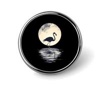 Flamingos Reflection Under The Full Moon Round Enamel Brooch Pin Button Badges Decoration Hat Clothing Bag Accessories Gift Crafts