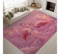 Flamingos Sky Clouds Printed Rugs Surreal Dreamy Vibrant Soft Rugs Romantic Animals Illustration Machine Washable Area Rug Pink for Kids room 120 x 180 cm