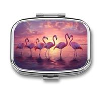 Flamingos Standing in Water at Sunset Pill Box 2 Compartment Portable Medicine Pill Case Travel Pill Organizer for Pocket Purse