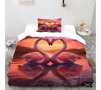 Flamingos Sunset Bedding Set Theme Bedspread Animal Themes Wildlife Duvet Cover Set Microfiber Quilt Cover Universal for All Seasons Pillowcase Single(135x200cm)