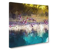 Flamingos Taking Flight Canvas Print | Gallery Wrapped 30mm Frame Wall Art | 14x14 inches | Ready to Hang | Abstract Bird Picture | Living Room Bedroom Lounge Office