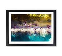 Flamingos Taking Flight in Abstract Framed Print | A2 Black Framed Wall Art | Ready to Hang | Abstract Animal Picture | Living Room Bedroom Lounge Office