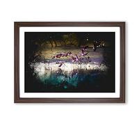 Flamingos Taking Flight Paint Splash Framed Print | A2 Walnut Framed Wall Art | Ready to Hang | Modern Animal Picture | Living Room Bedroom Lounge Office