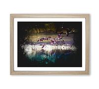 Flamingos Taking Flight Paint Splash Modern Art Framed Print | A3 Oak Framed Wall Art | Ready to Hang | Modern Animal Picture | Living Room Bedroom Lounge Office