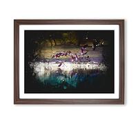 Flamingos Taking Flight Paint Splash Modern Art Framed Print | A4 Walnut Framed Wall Art | Ready to Hang | Modern Animal Picture | Living Room Bedroom Lounge Office