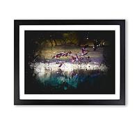 Flamingos Taking Flight Paint Splash Modern Art Framed Wall Art Print, Ready to Hang Picture for Living Room Bedroom Home Office Décor, Black A4 (34 x 25 cm)