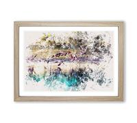 Flamingos Taking Flight Watercolour Framed Print | A2 Oak Framed Wall Art | Ready to Hang | Modern Animal Picture | Living Room Bedroom Lounge Office