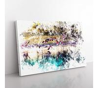 Flamingos Taking Flight Watercolour Modern Canvas Wall Art Print Ready to Hang, Framed Picture for Living Room Bedroom Home Office Décor, 50x35 cm (20x14 Inch)