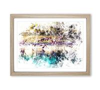 Flamingos Taking Flight Watercolour Modern Framed Print | A2 Oak Framed Wall Art | Ready to Hang | Modern Animal Picture | Living Room Bedroom Lounge Office