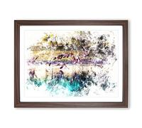 Flamingos Taking Flight Watercolour Modern Framed Print | A4 Walnut Framed Wall Art | Ready to Hang | Modern Animal Picture | Living Room Bedroom Lounge Office