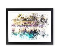 Flamingos Taking Flight Watercolour Modern Framed Wall Art Print, Ready to Hang Picture for Living Room Bedroom Home Office Décor, Black A3 (46 x 34 cm)