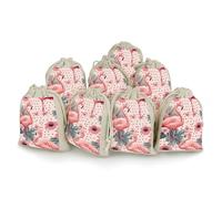 Flamingos Tropical Flowers Polka Dots Reusable Drawstring Bags 8 Pcs Jewellery Favour Pouch Christmas Halloween Candy