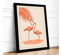 Flamingos Under Palm Tropical Framed Wall Art Print A2 Black
